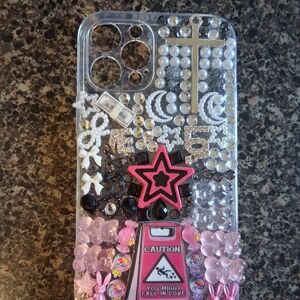 Custom Decoden iPhone 11 Pro Case - Pink & Silver Y2K Coquette Aesthetic